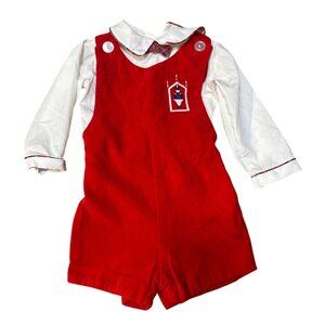 Vintage Boys N Berries Toddler 2T Red Velvet Toy Soldier Embroidered Romper Suit